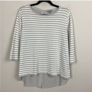 COS Striped Long Sleeve Blouse Silk Grey White S